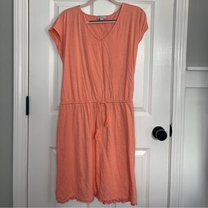 LOFT Coral V-Neck Short Sleeve Tassel Dress